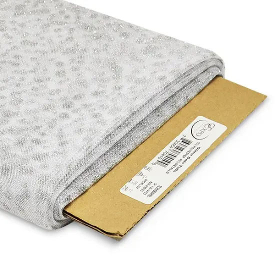 Premium Glitter Dots Tulle Fabric Bolt of 54" X25 Yards White/ Silver {1}