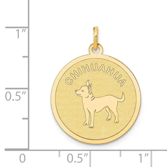 14K Yellow Gold Chihuahua Disc Charm Pendant Jewelry 26mm x 20mm {5}