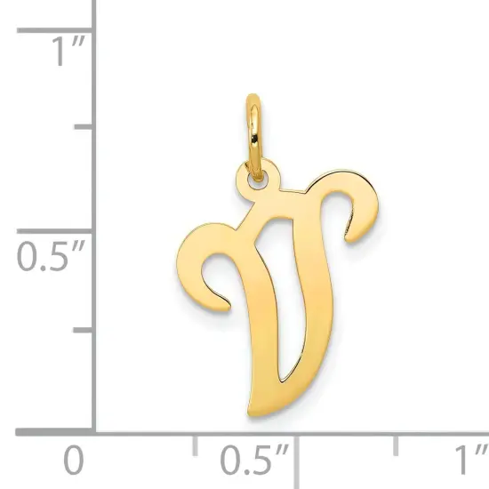 14K Gold Polished Fancy Initial Letter V Charm Pendant Jewerly 20mm x 11mm {5}