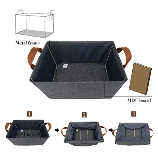 GRANNY SAYS Storage Closet Bins with Metal Frame, Fabric Storage Bins, Extra Large Foldable Storage Boxes, Closet Organizers and Storage Baskets for Closet Living Room Shelves, Dark Gray, 2-Pack {3}
