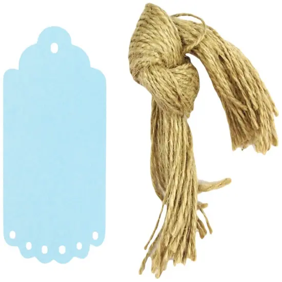 Wrapables 10 Gift Tags with Free Cut Strings, Scalloped Edge Blue Small {1}