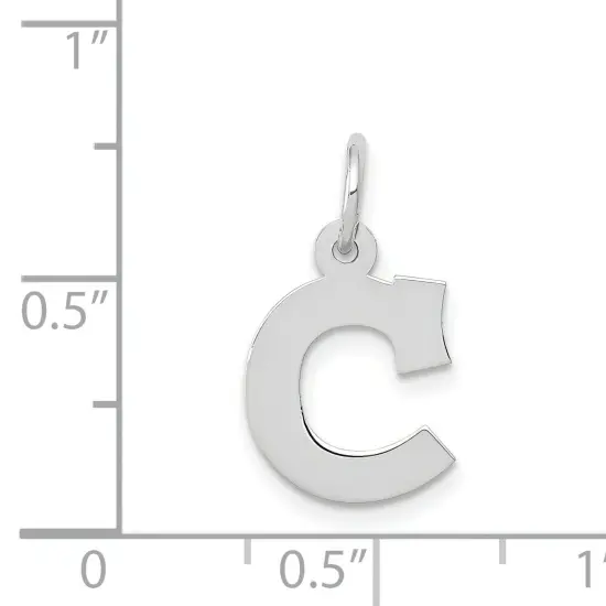 14K White Gold Small Block Intial Letter C Charm Jewerly 18mm x 10mm {4}
