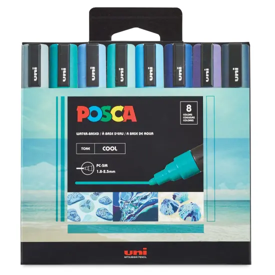 Posca Paint Markers - Set of 8, Cool Tone Colors, Medium Bullet Tip, 2.5 mm {1}