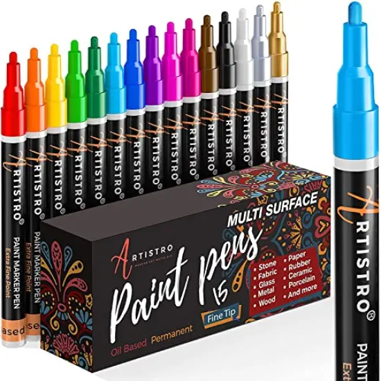 15 Oil Based Paint markers for Wood, Rock, Fabric, Glass - Permanent, Quick Dry, Waterproof - Oil paint pens for Ceramic, Mugs, Metal, Plastic - 1mm Fine Tip {2}