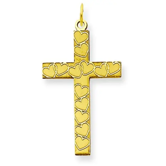 14K Gold Laser Designed Cross Pendant Charm Jewelry 25 x 13mm {1}