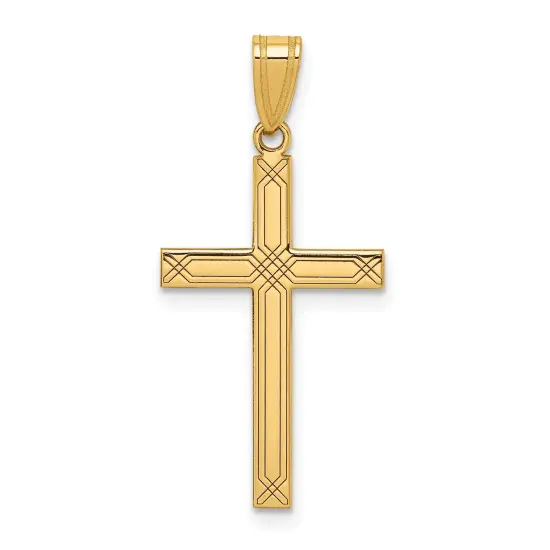 14K Yellow Gold Cross Charm Pendant Religious Jewerly 29mm x 15mm {1}