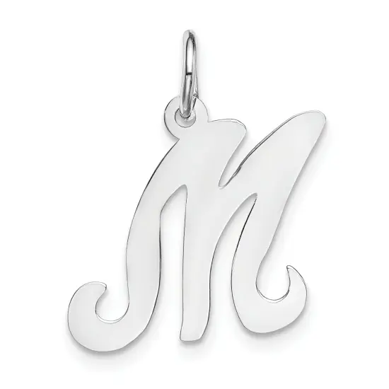 14K White Gold Polished Fancy Initial Letter M Charm Jewerly 20mm x 11mm {1}