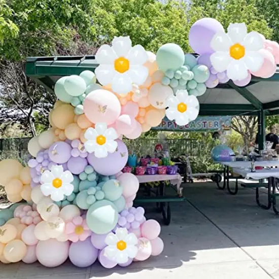 157-Piece Daisy Balloon Garland Arch Kit - White Groovy Daisy Flower and Macaron Pastel Balloons for Baby Shower, Daisy Theme Wedding, Girls' Birthday, and Boho Party Decorations {3}