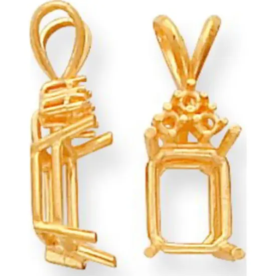 14K Gold 4 Prong 11x9mm Emerald Cut Pendant Setting {1}
