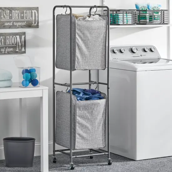 mDesign Vertical Portable Laundry Hamper Basket - Metal Frame {2}
