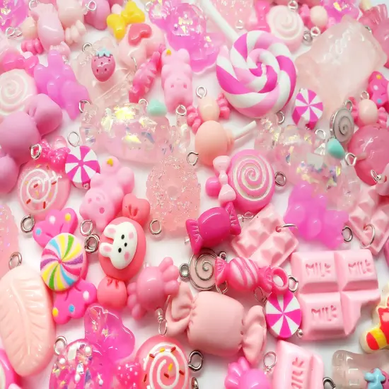 Pink Candy Charms, 25 pieces Mixed Sweets Lollipops & Chocolate Kawaii Charms, Adorabilities {6}