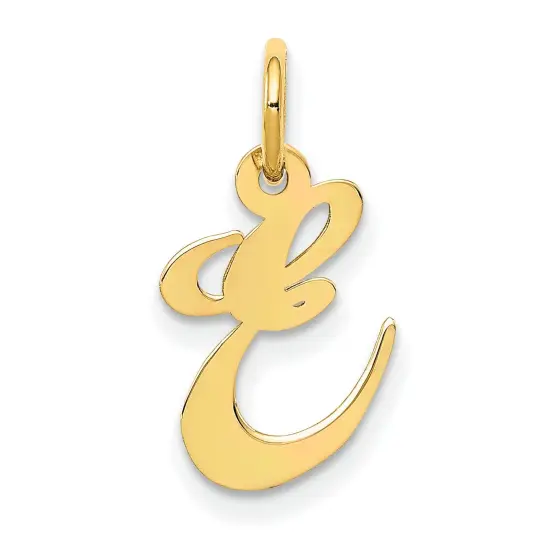 14K Yellow Gold Small Fancy Script Initial E Charm Jewerly 16mm x 13mm {1}