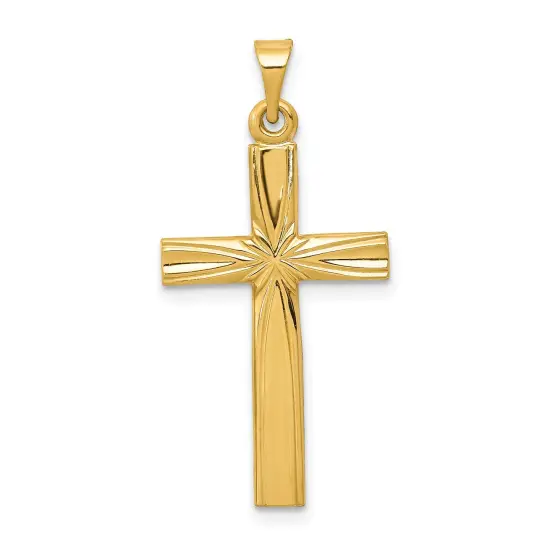 14K Yellow Gold Cross Pendant Charm Religious Jewerly 30mm x 14mm {1}