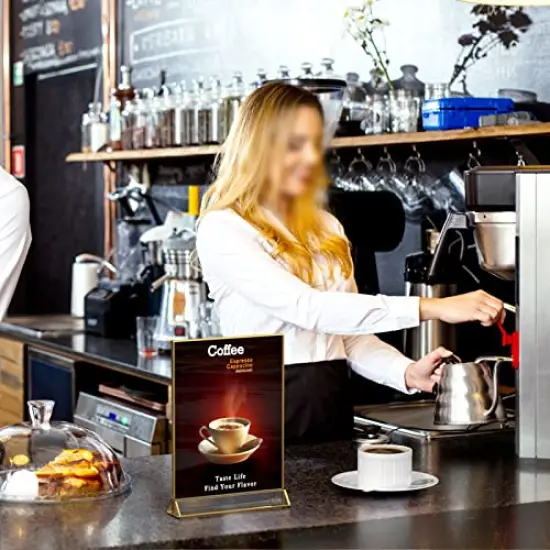 6Pack 4 x 6 Clear Acrylic Sign Holder with Gold Borders and Vertical Stand, Double Sided Table Menu Holders Picture Frames for Wedding Table Numbers, Restaurant Signs, Photos and Art Display {2}