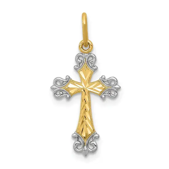 14K Two Tone Gold Cross Charm Pendant Jewelry 23 x 11 mm {1}