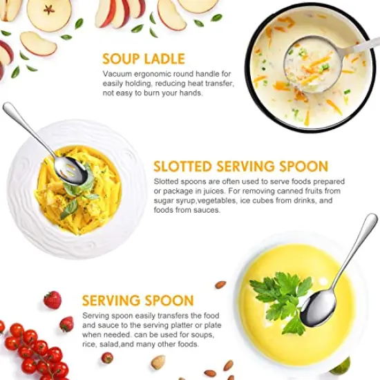 10 Pck Serving Utensils Include Large Serving Spoons Slotted Serving Spoons Serving Forks Serving Tongs Soup Ladle and Pie Server Buffet Catering Serving Utensils for Dishwasher Safe (Silver,10 Pieces) {6}