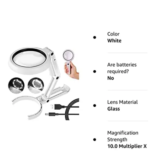 30X 10X Magnifying Glass with Light and Stand, Foldable Handheld Magnifying Glass & 2 Level Dimmable for Close Work, Macular Degeneration, Seniors Reading, Powered by Battery or USB {3}