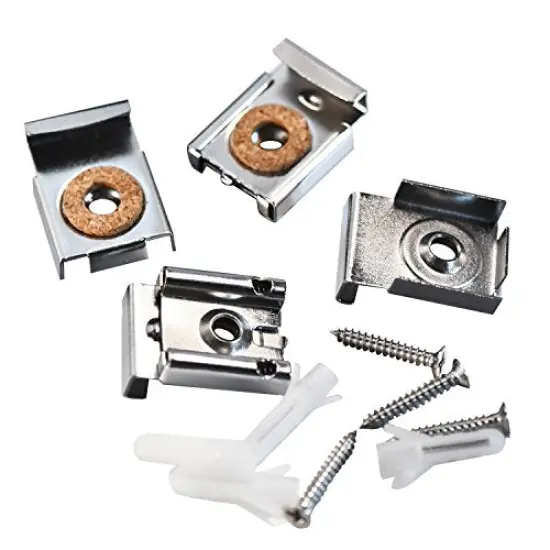 2 Sets (8 Pieces) Spring Loaded Mirror Hanger Clips Set Unframed Mirror Mount Clips with Rawl Plugs and Screws {2}