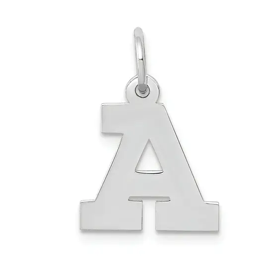 14K White Gold Small Block Intial Letter A Charm Jewerly 18mm x 12mm {1}