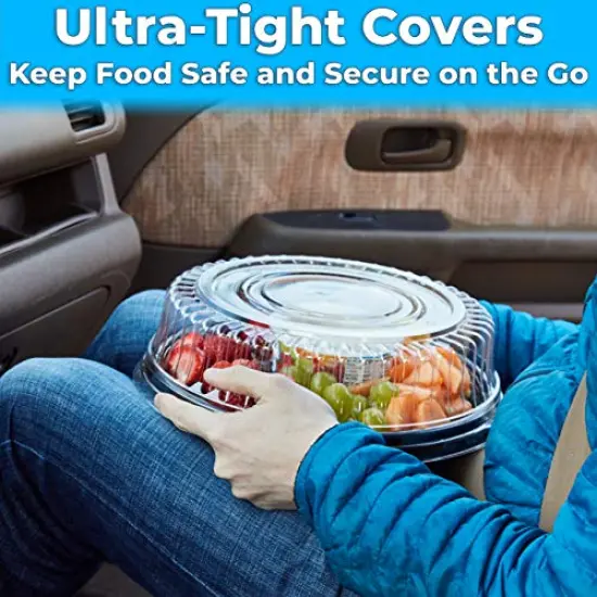 3 Pck Heavy Duty, Recyclable 12 in. Serving Tray and Lid 3pk. Large, Black Plastic Party Platters with Clear Lids Dishware Plate, Elegant Round Banquet or Catering Trays for {4}