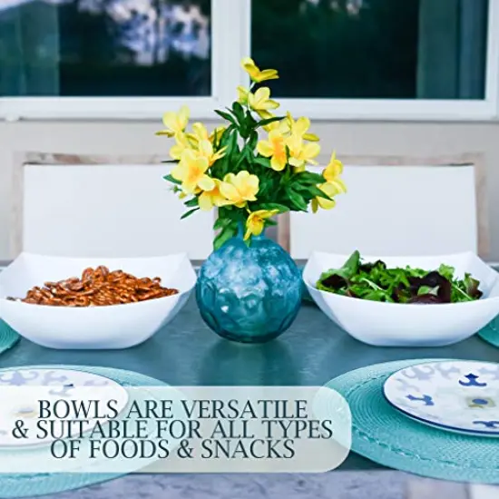 Disposable 128 ounce Square Serving Bowls, Party Snack or Salad Bowl, Extra Large Plastic Elegant White Pack of 4 {3}
