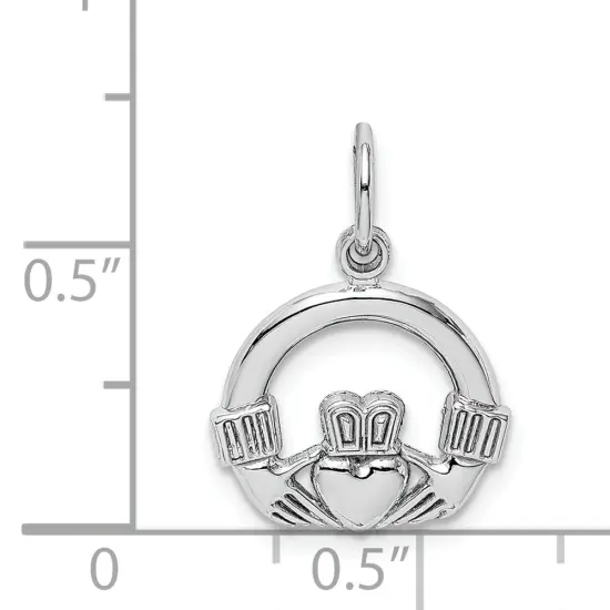 14K White Gold Claddagh Charm Irish Pendant Jewelry 20mm x 14mm {4}