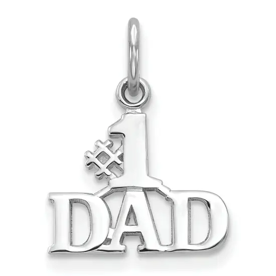 14K White Gold #1 Dad Charm Father Family Pendant Jewerly 17mm x 14mm {1}