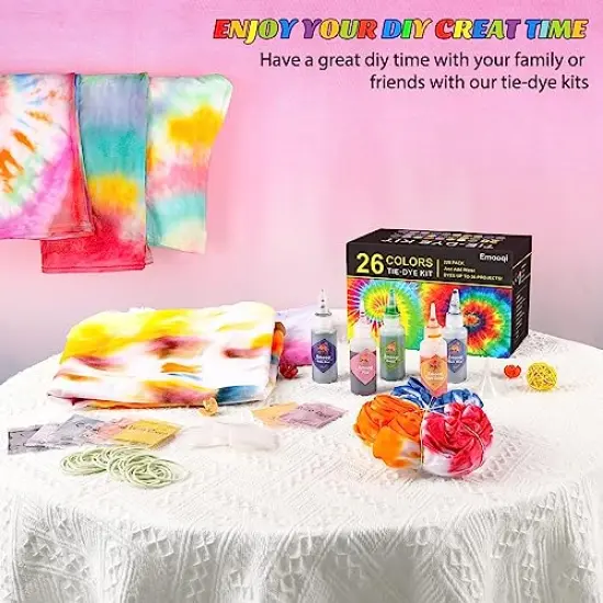 DIY Tie Dye Kit, Emooqi 26 Colors Fabric Dye Art Set with Rubber Bands, Gloves, Spoon, Funnel, Apron, and Table Covers-Great for Craft Arts Fabric Textile Party Handmade Project. {2}