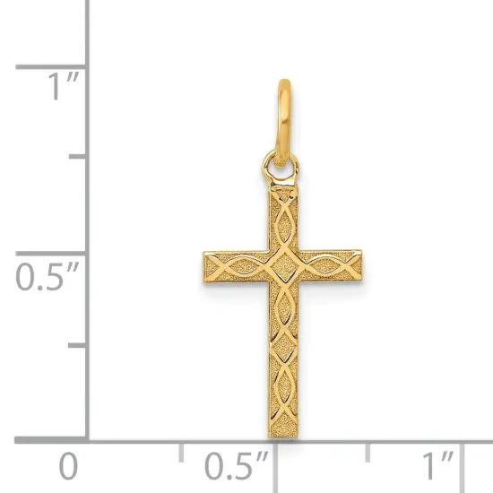 14K Gold Laser Designed Cross Charm Pendant Jewelry 23 x 10 mm {2}