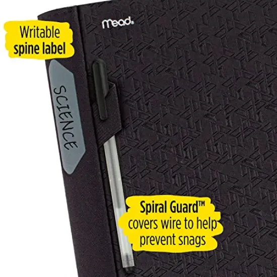Spiral Notebook with Study App 5-Subject College Ruled Paper Advanced Notebook with Spiral Guard Movable Tabbed Dividers and Expanding Pockets 8-1/2" x 11" 200 Sheets Black {4}