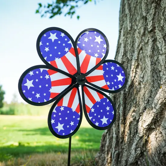 In the Breeze 2632 — 12-inch Patriot Star Flower Spinner, Garden Wind Spinner {2}