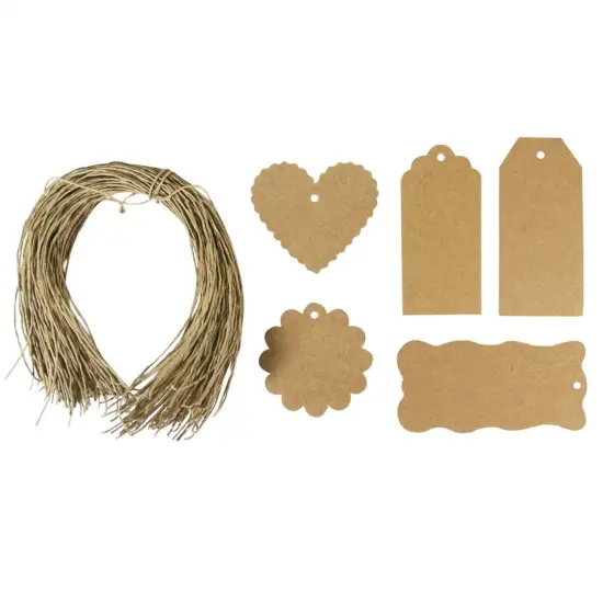 Wrapables 100 Gift Tags/ Kraft Hang Tags with Free Cut String for Gifts Crafts and Price Tags {1}