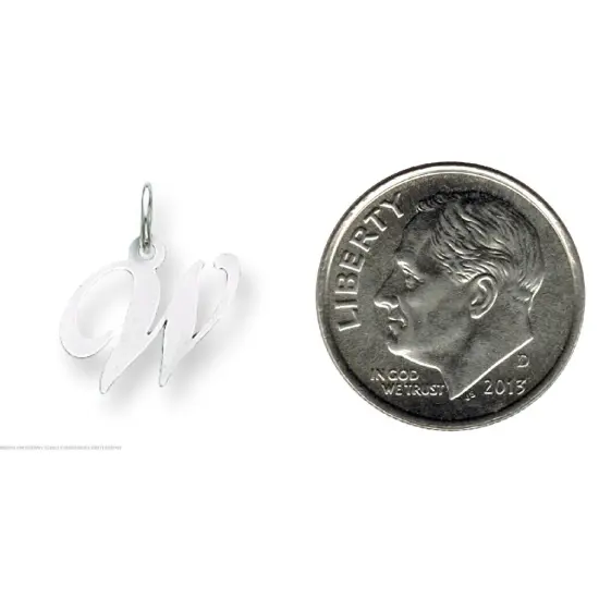 14K White Gold Small Fancy Script Initial W Charm Jewerly 16mm x 13mm {2}