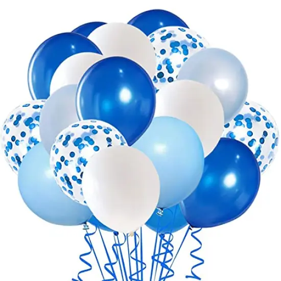 50pcs Royal Blue Confetti Latex Balloons - 12 Inch Light Blue, Baby Blue, and White Balloons for Birthday and Wedding Party Decoration {2}
