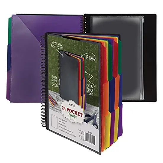 24 Pocket Spiral Project Organizer - Includes 12 Dividers, Customizable Front Cover, Erasable Write-On Tabs in Assorted Colors, and Plastic Folders with Pockets {2}