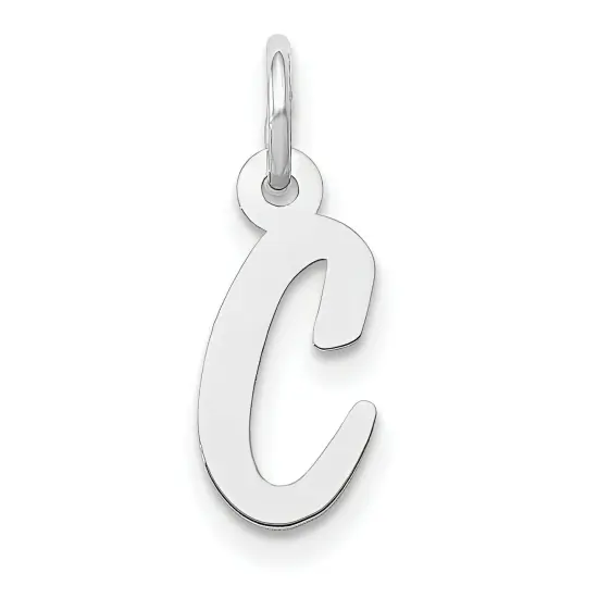 14K White Gold Small Script Initial Letter C Charm Jewerly 17mm x 8mm {1}