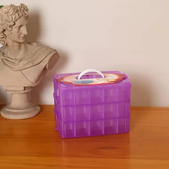 Bead Organizer,3-Tier Craft Organizers and Storage,Stackable Storage Containers with 30 Compartments Dividers for Washi Tape,Toy,Hair Accessories,Art Supplies,Fishing Tackle,Purple {6}