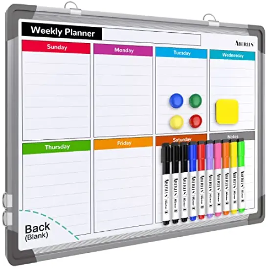 Small Weekly Calendar Dry Erase Whiteboard for Wall 16 x 12 Inches Magnetic Double-Sided Whiteboard Portable for Lists Kitchen Planning Memo Home Office {2}
