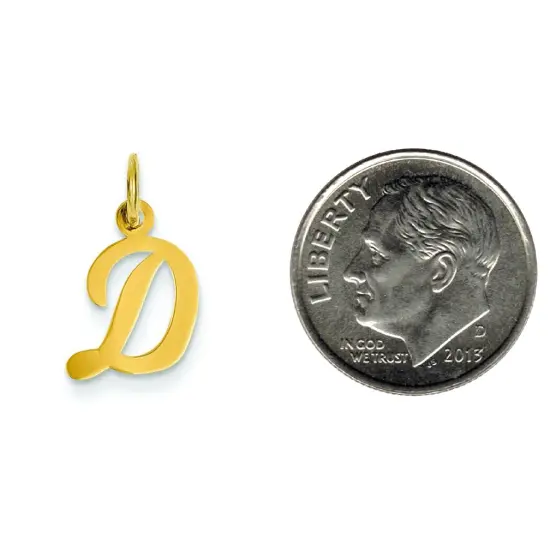 14K Yellow Gold Small Script Initial Letter D Charm Jewerly 17mm x 11mm {2}