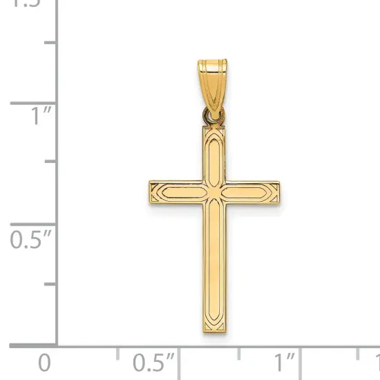 14K Yellow Gold Cross Pendant Charm Religious Jewerly 29mm x 15mm {2}