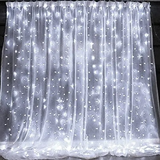 Curtain String Lights - 300 LED, 9.8ft x 9.8ft, 8 Lighting Modes, USB Powered, Waterproof Fairy Lights for Christmas, Parties, Weddings, and Indoor/Outdoor Wall Decorations (White) {6}