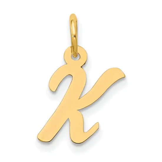 14K Yellow Gold Small Script Initial Letter K Charm Jewerly 17mm x 8mm {1}
