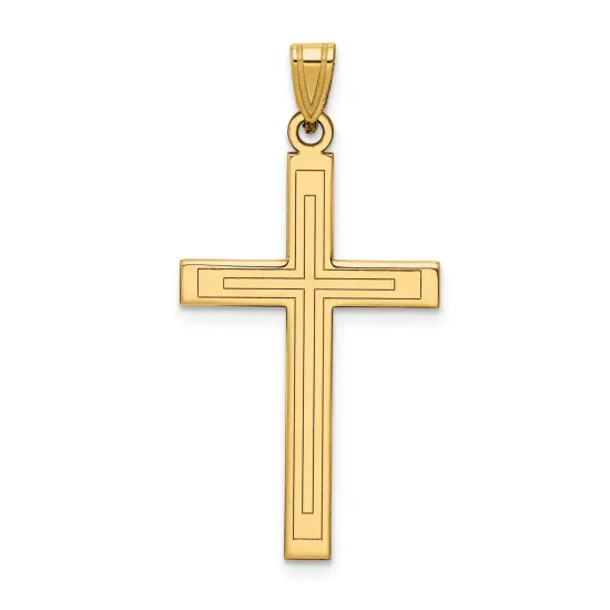 14K Yellow Gold Cross Pendant Charm Religious Jewerly 36mm x 19mm {1}