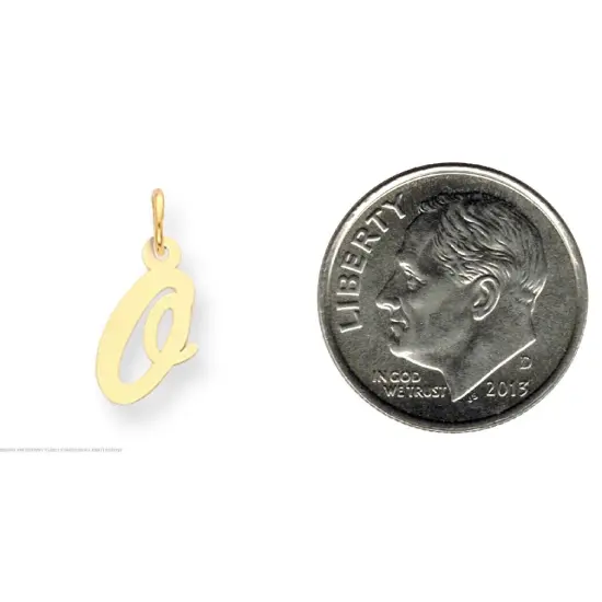 14K Yellow Gold Small Script Initial Letter O Charm Jewerly 17mm x 8mm {2}