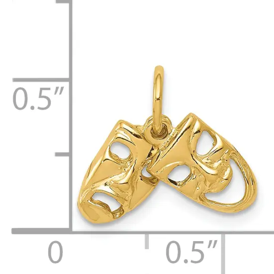 14K Yellow Gold Comedy Tragedy Charm Pendant Jewelry 15mm x 11mm {3}