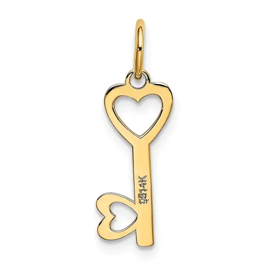 14K Yellow Gold Heart Shaped Key & Lock Charm Jewelry 20mm x 7mm {3}