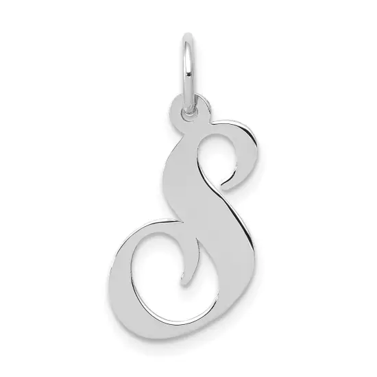 14K White Gold Medium Fancy Script Initial S Charm Jewerly 20mm x 14mm {1}