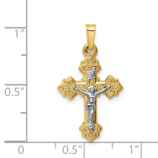 14K Two Tone Gold INRI Hollow Crucifix Pendant Charm Jewerly 28mm x 15mm {2}