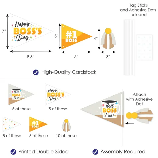 Big Dot of Happiness Happy Boss's Day - Triangle Best Boss Ever Photo Props - Pennant Flag Centerpieces - Set of 20 {4}