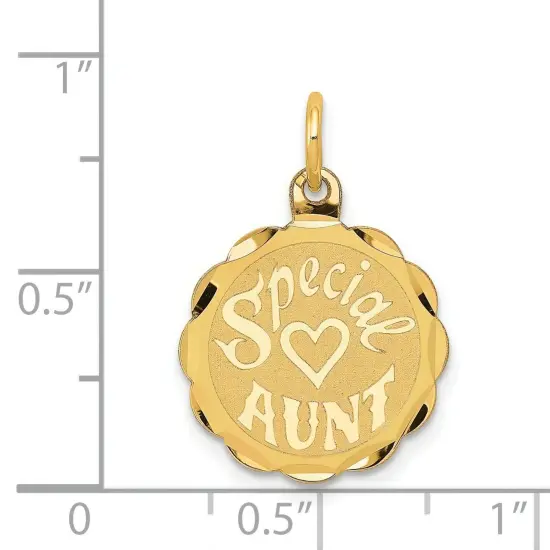 14K Yellow Gold Special Aunt Heart Disc Charm Jewelry 23mm x 14mm {5}